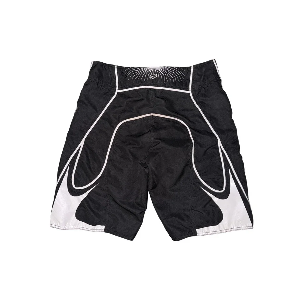 Vtg Y2K Fox Racing Mens Board Shorts Black White Logo Swim Trunks Size 36 X10